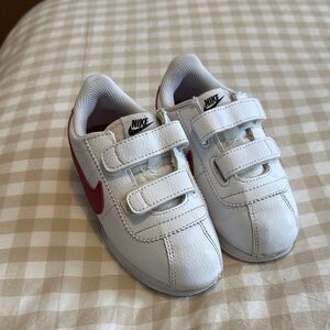 Nike Cortez 9C Toddler Velcro White and Red Sneakers Clean